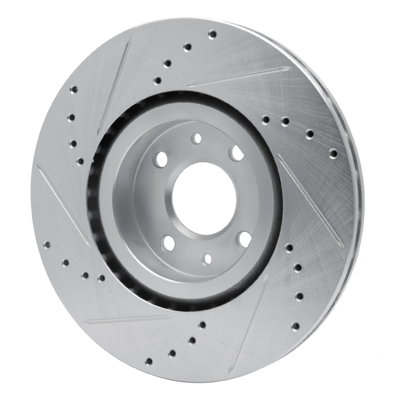 Fiat 500 Brake Rotor (1) - Front Right - R1 Concepts - Drilled & Slotted - Silver - `12-`19